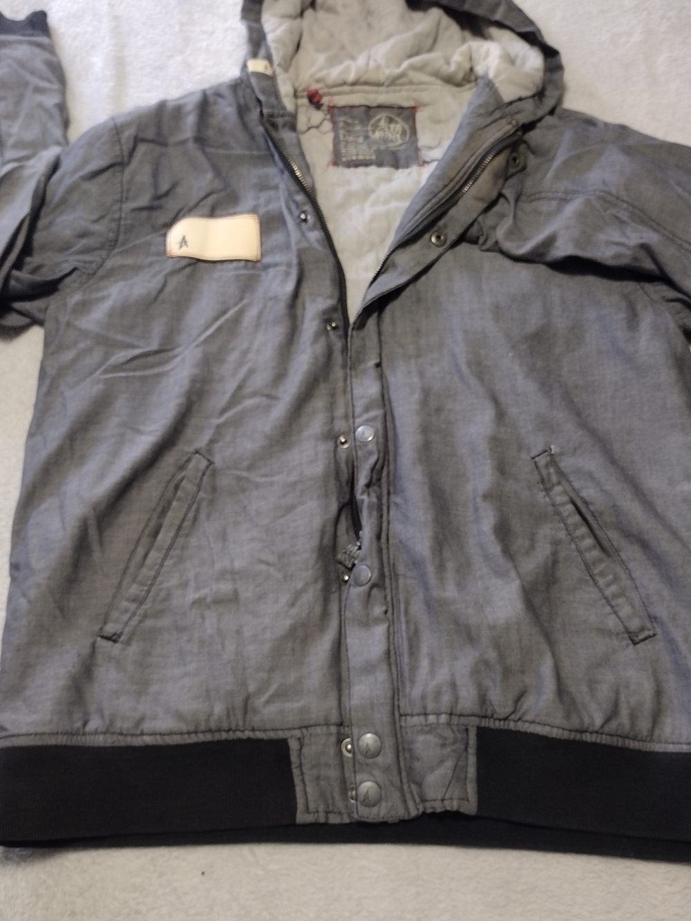 Altamont Men's  Large Slate Gray Quilted Hooded Bomber Grunge Jacket